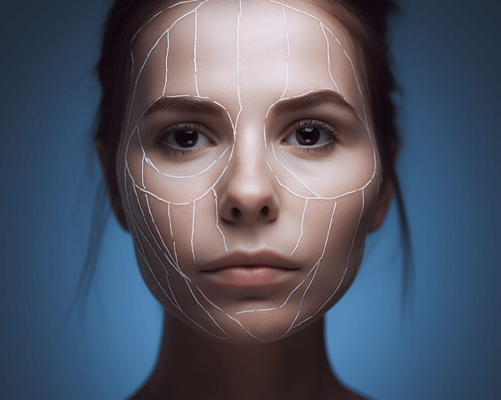 woman with drawn lines
