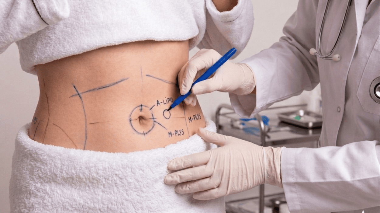 The surgeon is marking tummy area