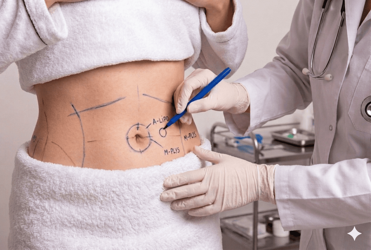 The surgeon is marking tummy area